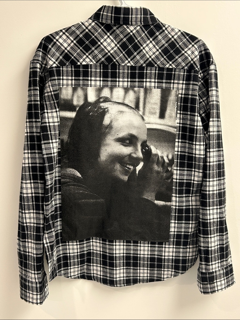 Black & White Plaid Flannel Shirt with Britney Spears Back Patch